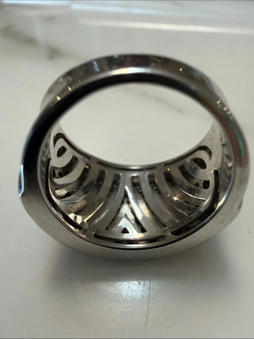 Sterling silver and CZ wide band ring, size 7